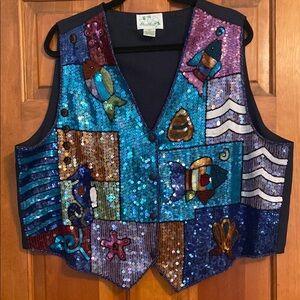 Quacker Factory Vintage Woman Sequin Vest Blue and Purple Size 1XL